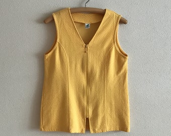 Vintage Nanso Vest Women's Vest Yellow Vest Yellow Cotton Blend Jersey Vest Fitted Waistcoat Made in Finland