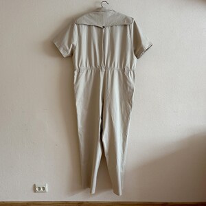 Beige Utility Jumpsuit Women Vintage Style Boiler Suit Short Sleeve Coverall Workwear Romper Safari Military Overall Beige Cotton One Piece image 8