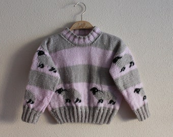 Hand Knitted Kids Jumper Sheep Knit Sweater Gray Purple Sweater Children's  Hand Made Knitted Colorful Sweater Kids Winter Colorful Sweater