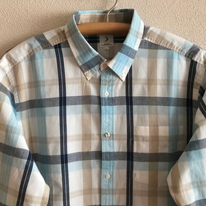 Men Shirt Plaid Shirt White Blue Checked Men Shirt Men&#39;s Button up Shirt Long Sleeve  Shirt Checkered Fitted Dress Shirt Large Size