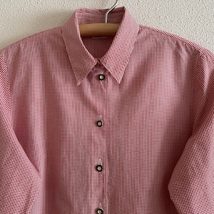 Distler Original Dirndl Shirt Women&#39;s Trachten Blouse Red Gingham Plaid Cotton Loden Shirt  German Alpen Bavarian Austrian Oktoberfest