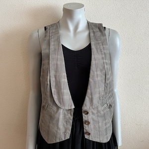 Women&#39;s Vest Brown Vest Plaid Women Vest Checkered Vest Womens Formal Waistcoat Steampunk Fitted Large Size