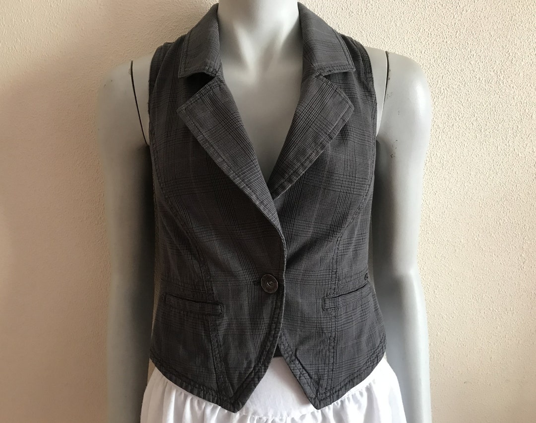 Women's Vest Grey Vest Gray Plaid Womens Vest Checkered Etsy