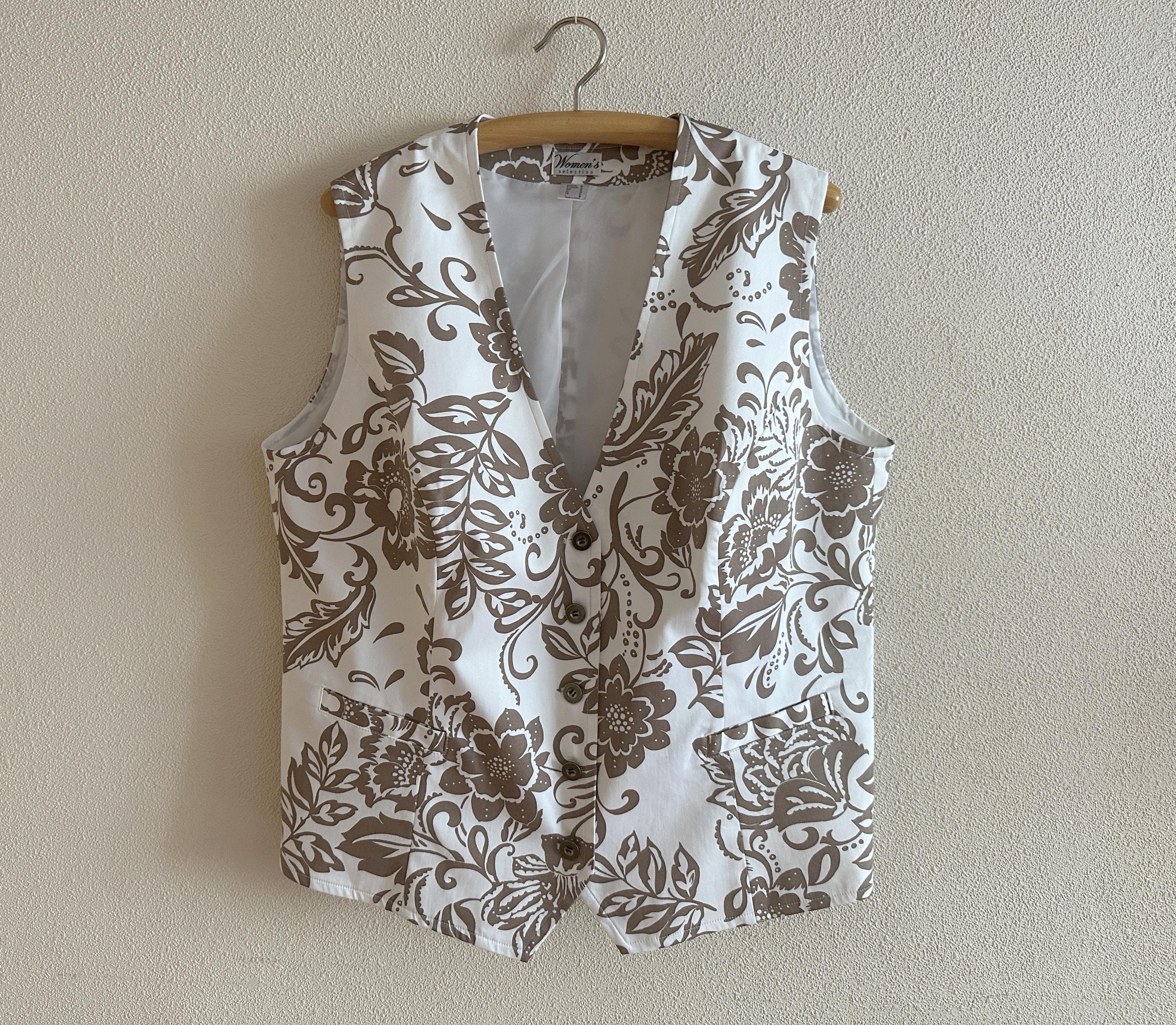 Women's Vests White Women Vest Flover Print Cotton Blend Waistcoat Romantic Fitted Vest Extra Large Size