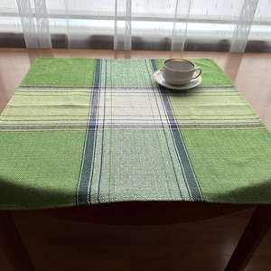 Vintage Finlayson Tablecloth Green Plaid Cotton Blend Woven Square Tablecloth Finland Fabric Finnish Design