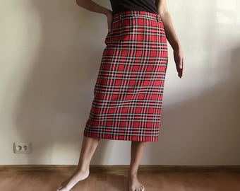 Karierte Röcke Tartan Kariert Röcke Maxi Röcke Lang Rot Kariert Rock Hohe Taille Gefüttert Röcke