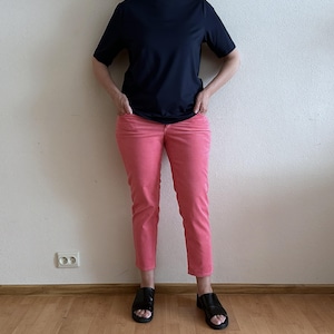 Pink Corduroy Pants Pink Cotton Women&#39;s Capri Pants Fine Corduroy Trousers Medium Size