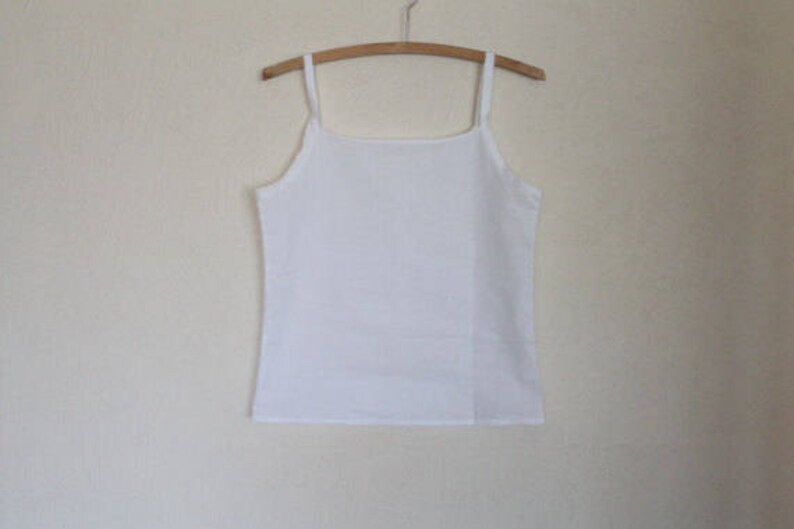 Winter White Cotton Cropped Top Summer Blouse with Spaghetti Straps