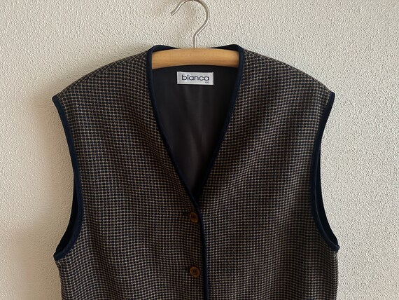 Women's Vest Blue Brown Plaid Vest Wool Blend Wom… - image 8