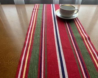 Vintage Scandinavian Table Runner Rustic Striped Tablecloth Nordic Textile Folk Art Table Decor Red Striped Woven Scandinavian Home Decor