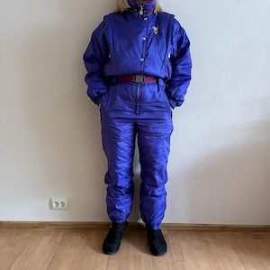 Vintage RAI SKI Ski Suit 80s/90s Purple One Piece Snowsuit Retro Belted Ski Overall Apres Ski Winter Suit Women’s M/L image 2