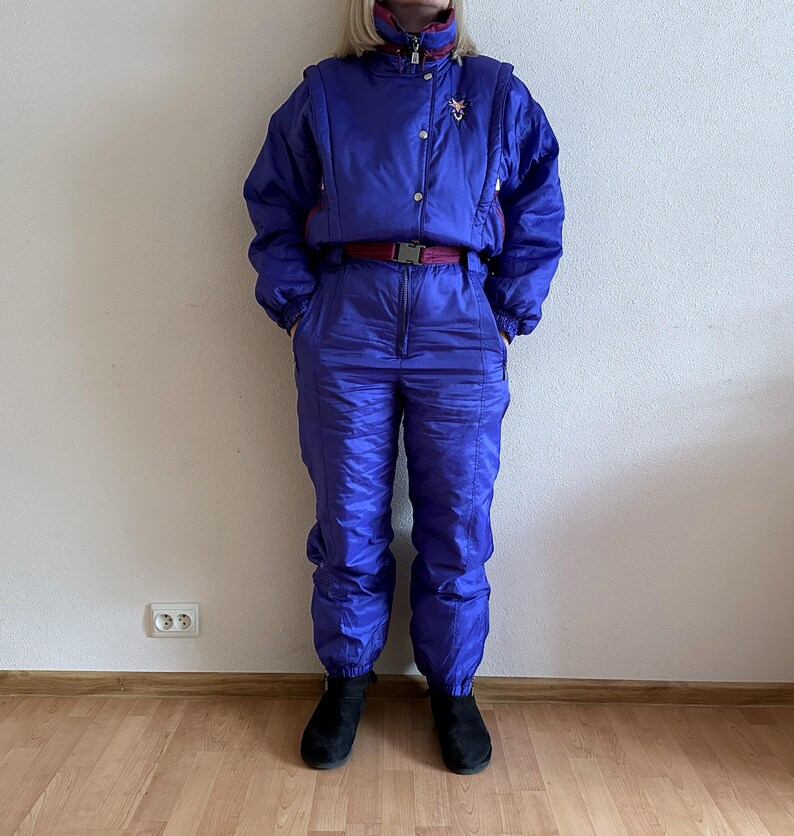 Vintage RAI SKI Ski Suit 80s/90s Purple One Piece Snowsuit Retro Belted Ski Overall Apres Ski Winter Suit Women’s M/L image 2