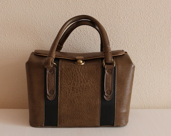 Vintage Hand Bag Box Bag Brown Vinyl Box Bag Cube Bag Box Handbag 70s Mod Bag Faux Leather Bag