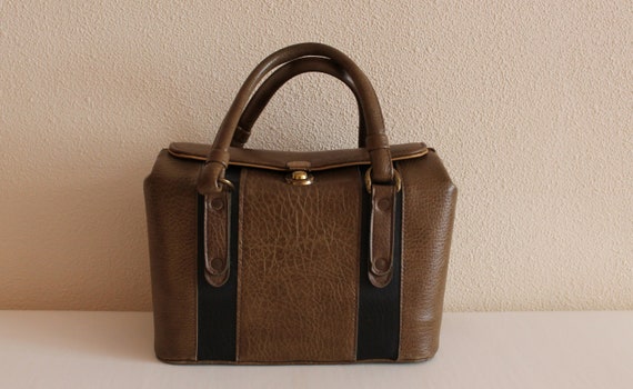 Vintage Hand Bag Box Bag Brown Vinyl Box Bag Cube