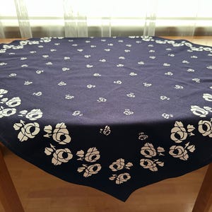 Vintage Finlayson Tablecloth Flower Print Print Black Cotton Table Runner Finlayson Finland Fabric Finnish Design