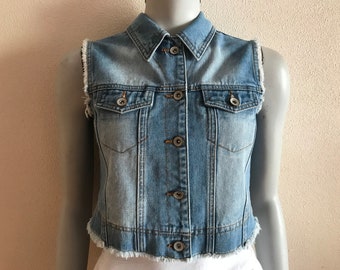 Women's Vest Denim Vest Blue Denim Vest Jeans Waistcoat Metal Buttons Womens Country Western Boho Sleeveless Jean Jacket Small Size