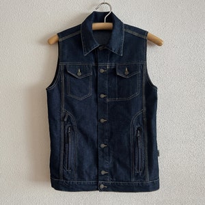 Blue Denim Vest Blue Cotton Vests Blue Jean Waistcoat Metal Buttons Unisex Country Western Boho Sleeveless Denim Jacket image 1