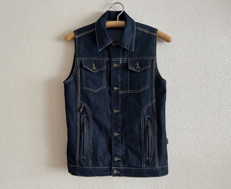 Blue Denim Vest Blue Cotton Vests Blue Jean Waistcoat Metal Buttons Unisex Country Western Boho Sleeveless Denim Jacket image 1