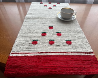 Vintage Swedish Tablecloth Folk Art Table Decor White Ivory Red Woven Table Runner Scandinavian Tablecloth Nordic Textile