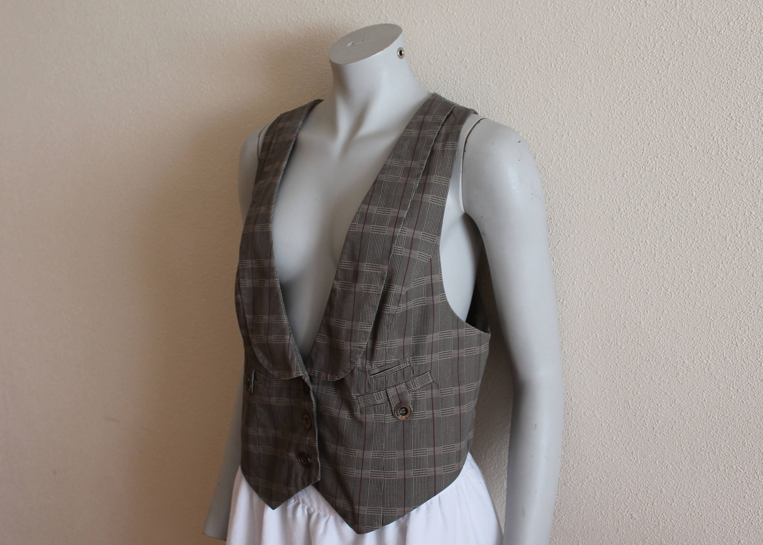 Chaleco de mujer chaleco marrón a cuadros mujeres chaleco a Etsy