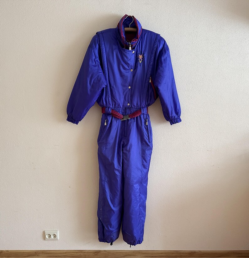 Vintage RAI SKI Ski Suit 80s/90s Purple One Piece Snowsuit Retro Belted Ski Overall Apres Ski Winter Suit Women’s M/L image 5