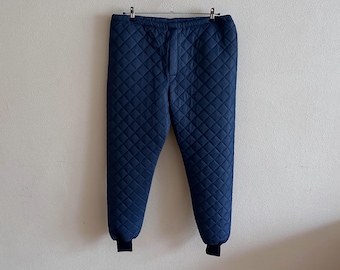 Vintage Quilted Thermal Pants Navy Blue Winter Liner Trousers Insulated Cold Weather Military Style Size XL