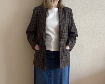 Christy Girl Plaid Blazer Womens Jacket Checked Women's Blazer Button up Jacket Office Coat Suit Collar Shoulder Pads Oversized Jackets
