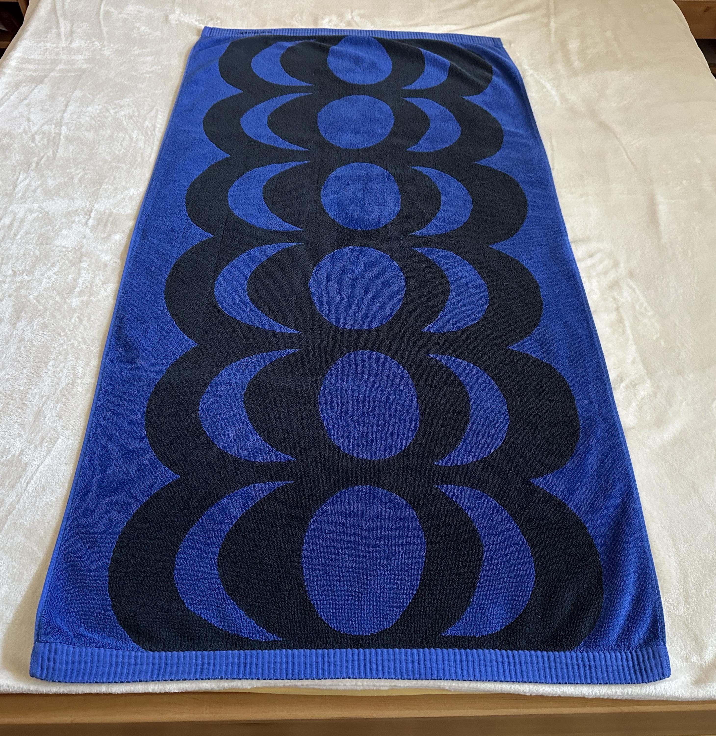 Marimekko Kaivo Blue & Black Graphic Towel Finnish Design Bath or