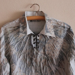 Vintage Mens Shirt Mens Lace up Shirt Long Sleeve Dress Shirt Extra Large Size
