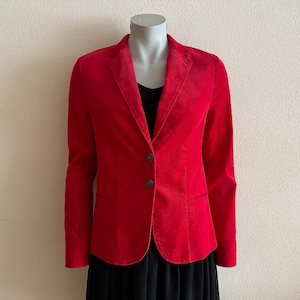 Womens Blazer Micro Corduroy Jacket Vintage Blazer Red Women Blazer Classic Women&#39;s Jacket Long Sleeve Blazer