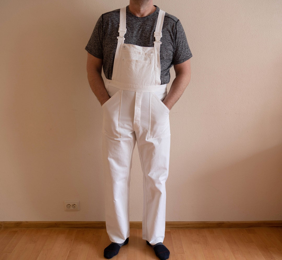 White Overalls Men's Work Overalls White Jumpsuit Workwear Bib Overall