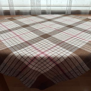 Vintage Finlayson Tablecloth Brown Plaid Cotton Blend Woven Square Tablecloth Finland Fabric Finnish Design