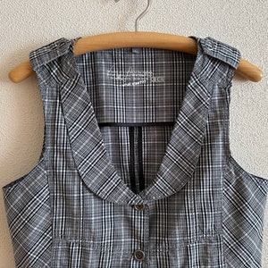 Women&#39;s Vest Plaid Cotton Vest Gray Black White Checkered Womens Waistcoat Fitted Large Size