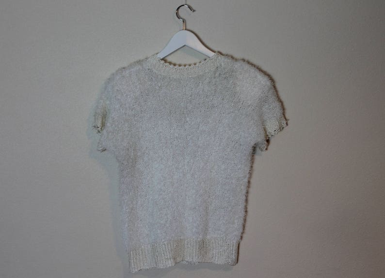 Knitted Sweater Women/'s Fuzzy Sweater Warm Winter Pullover Knit Top White Sweater Elegant Romantic Soft Jumper Short Sleeve Shoulder Padding