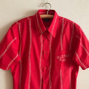 Mens Shirt Red Shirt Dress Up Shirt G-Star Raw Short Sleeve Dress Shirt Red  Formal Button Up Cotton