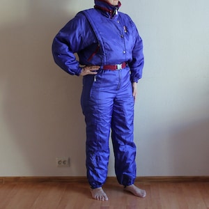 Vintage RAISKI Ski 80s 90s Suit Purple Overall Retro Ski Suit Cross Country Skiing Winter Overalls Snow Gear Jumpsuit Women Sportswear