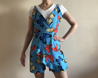Vlinder Print Jumpsuit Katoen Blend Jumpsuit Blauwe Zomer Jumper One Piece Rompers Overall Shorts Grunge Women Overalls
