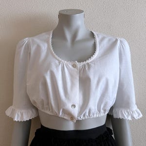 Biała bawełniana bluzka Dirndl, krótki top damski, koszula z lodenu, krótki top chłopski, niemieckie Alpy, bawarski Oktoberfest