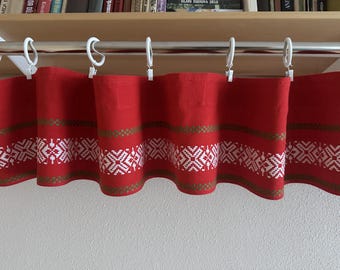 Vintage Scandinavian Folk Curtain Valance Red Woven Textile Nordic Farmhouse Window Decor Rustic Baltic Linen Cafe Curtain
