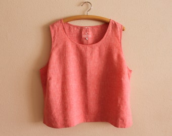 Linen Top Pink Top Pink Linen Top Sleeveless Peach Blouse Summer Shirt Plus Size Extra Large