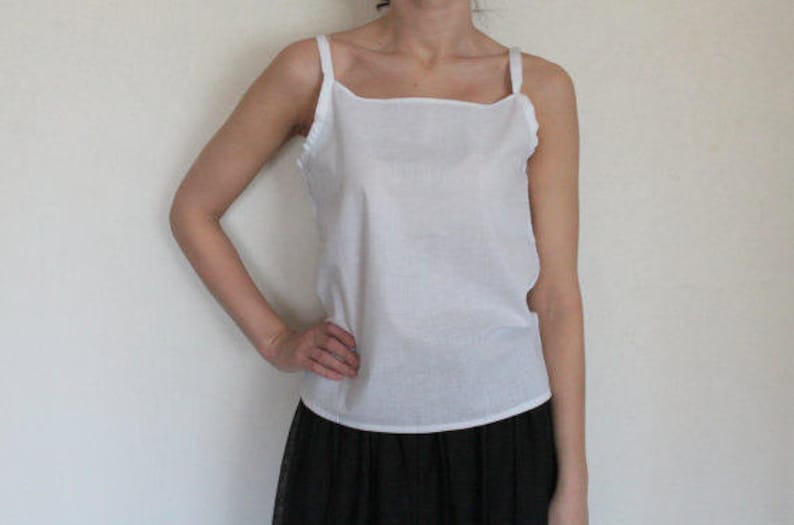 Winter White Cotton Cropped Top Summer Blouse with Spaghetti Straps