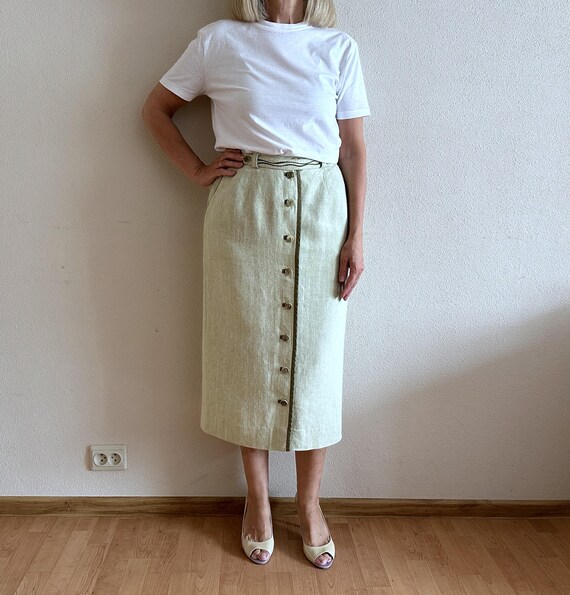 Jupe en lin mélangé Dirndl taille haute midi Jupe trachten loden