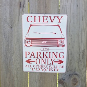 1971-1977 chevy van g10 g20 parking only sign red 9x12