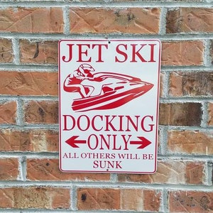 jet ski red on white parking only sign stand up