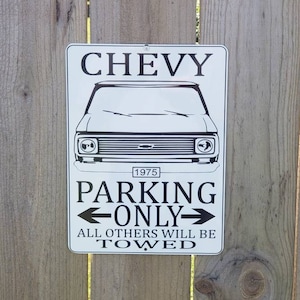 1971-1977 chevy van g10 g20 parking only sign black 9x12