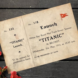 DIGITAL DOWNLOAD - RMS Titanic Launch Ticket - 4x6" Titanic Artifact