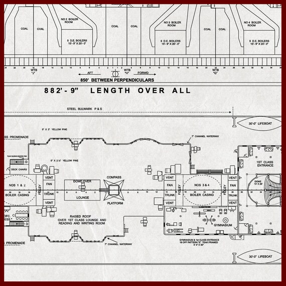 New Titanic Deck Plans Poster 20x16 Blue Or White Etsy