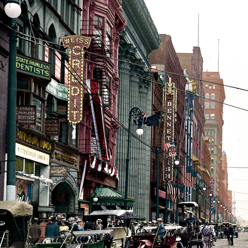 1911 Millionaires/' Row Colorized Vintage Cleveland Print Euclid Avenue