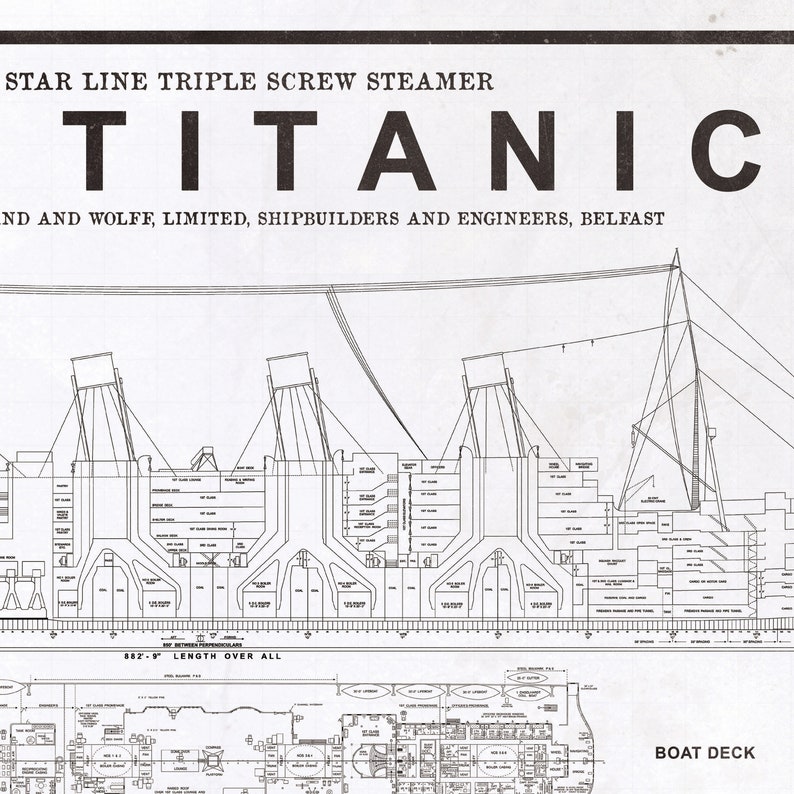 RMS Titanic Deck Plans Titanic Blueprints Poster | Etsy