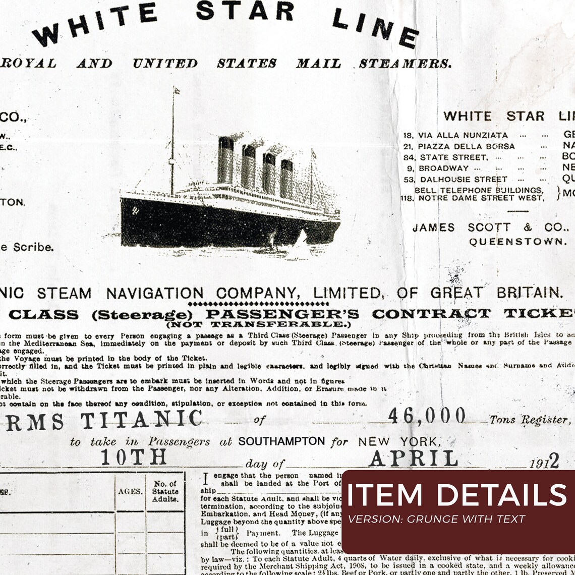 Titanic 3rd Class Ticket Maiden Voyage set of 4 DIGITAL Etsy